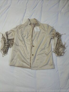 Fringe-Sleeve Cream Blazer by Unknown Brand